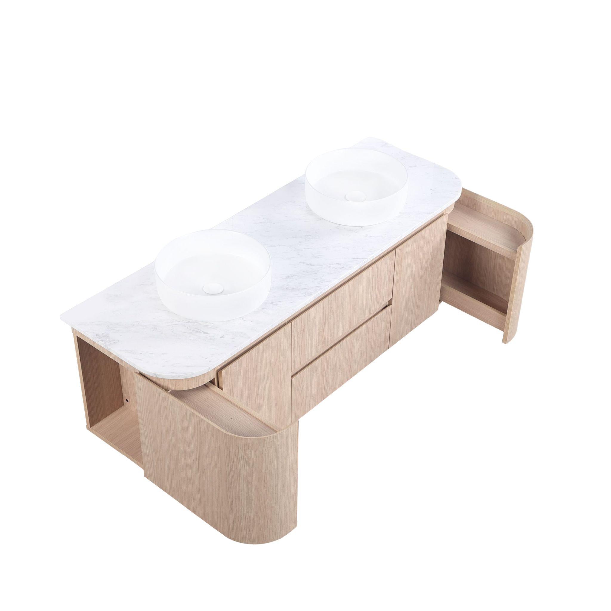 LUKKA RAVELLO SANDY OAK WOODMATT 1500MM DOUBLE BOWL WALL HUNG VANITY