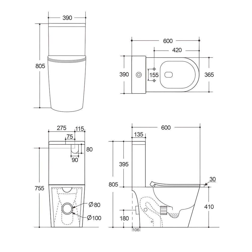 LUKKA ROCCIA TORNADO RIMLESS BACK TO WALL TOILET SUITE GLOSS WHITE