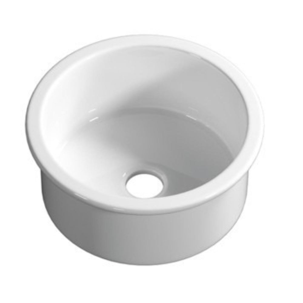 LUKKA ELBA ROUND INSET AND UNDERMOUNT FINE FIRECLAY SINK GLOSS WHITE 460MM