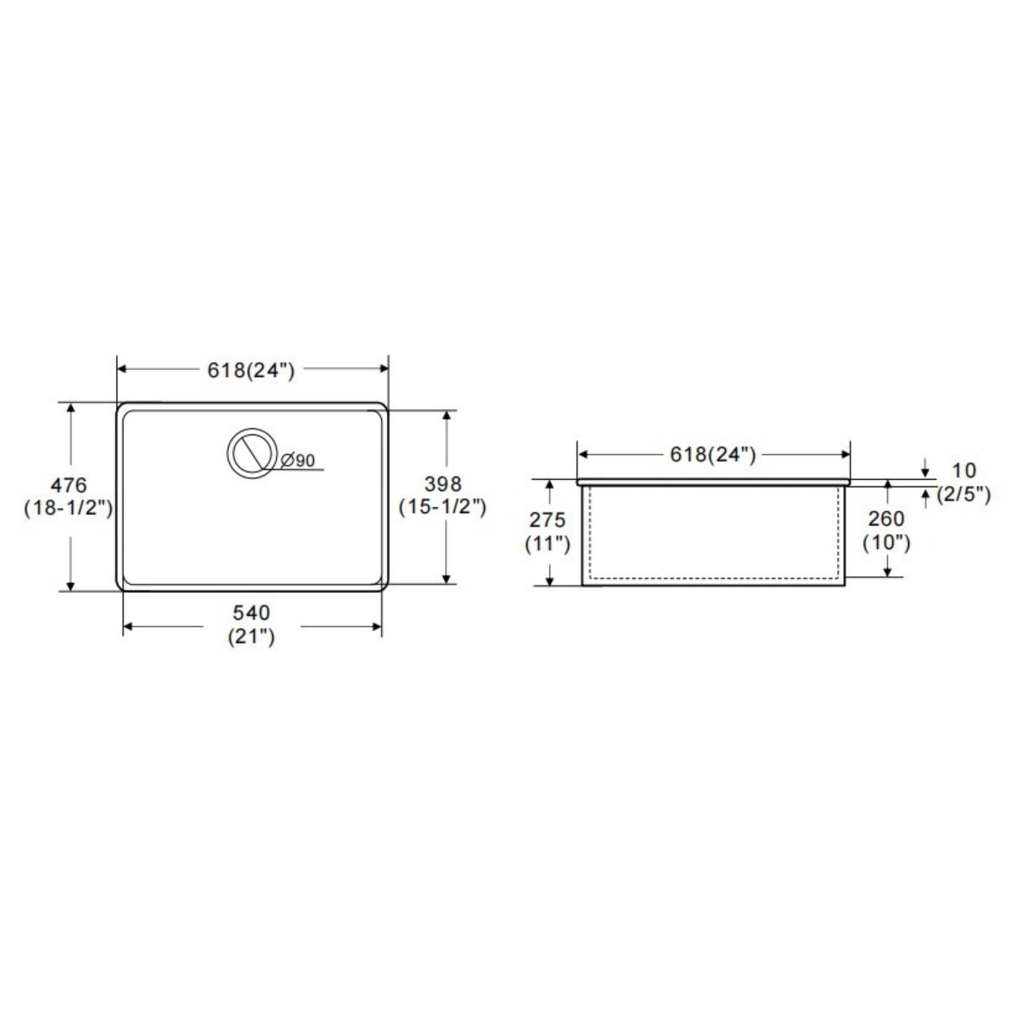 LUKKA PROCIDA INSET AND UNDERMOUNT FINE FIRECLAY SINK GLOSS WHITE 618MM