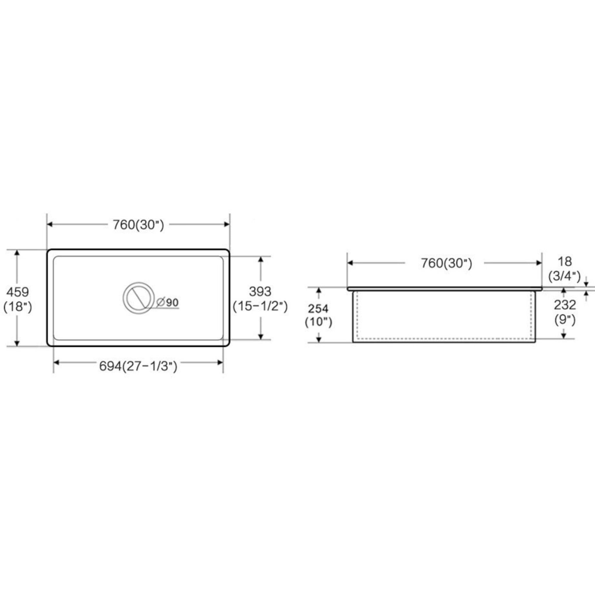 LUKKA PROCIDA INSET AND UNDERMOUNT FIRECLAY SINK GLOSS WHITE 760MM