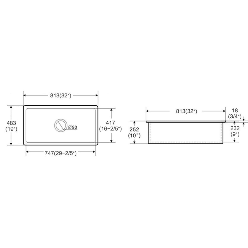 LUKKA PROCIDA INSET AND UNDERMOUNT FIRECLAY SINGLE BOWL SINK GLOSS WHITE 813MM