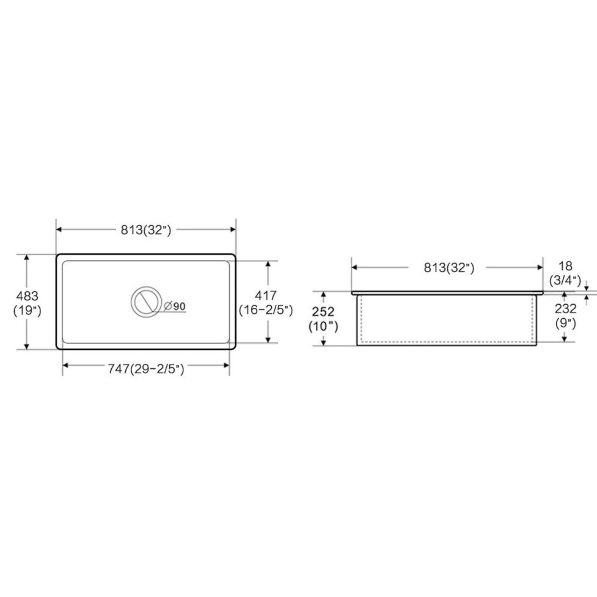LUKKA PROCIDA INSET AND UNDERMOUNT FIRECLAY SINGLE BOWL SINK GLOSS WHITE 813MM