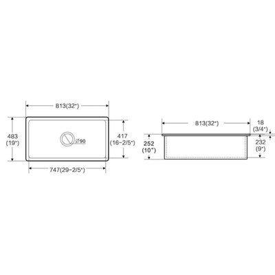 LUKKA PROCIDA INSET AND UNDERMOUNT FIRECLAY SINGLE BOWL SINK GLOSS WHITE 813MM