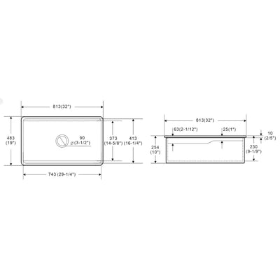 LUKKA VORONA INSET AND UNDERMOUNT FIRECLAY SINK MATTE BLACK 813MM