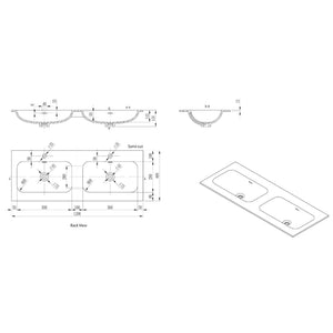 LUKKA CHASEY MATTE WHITE DOUBLE BOWL VANITY UNDERMOUNT TOP (AVAILABLE IN MULTIPLE SIZES)
