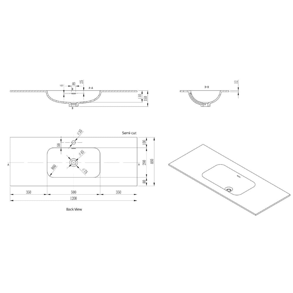 LUKKA CHASEY MATTE BLACK SINGLE BOWL VANITY UNDERMOUNT TOP (AVAILABLE IN MULTIPLE SIZES)