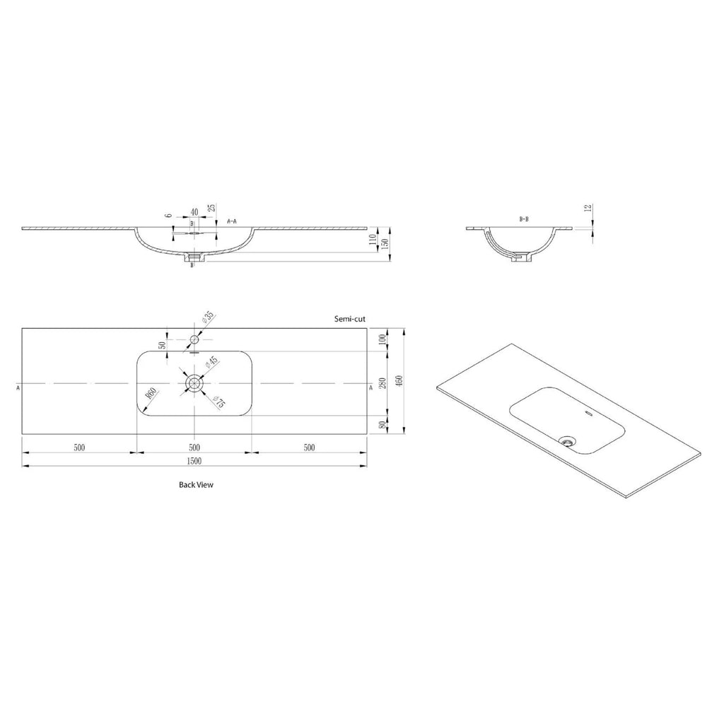 LUKKA CHASEY MATTE WHITE SINGLE BOWL VANITY UNDERMOUNT TOP (AVAILABLE IN MULTIPLE SIZES)