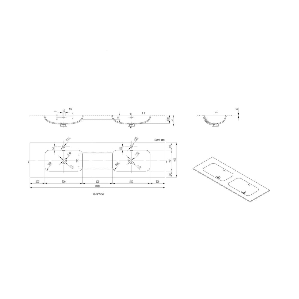 LUKKA CHASEY MATTE WHITE DOUBLE BOWL VANITY UNDERMOUNT TOP (AVAILABLE IN MULTIPLE SIZES)