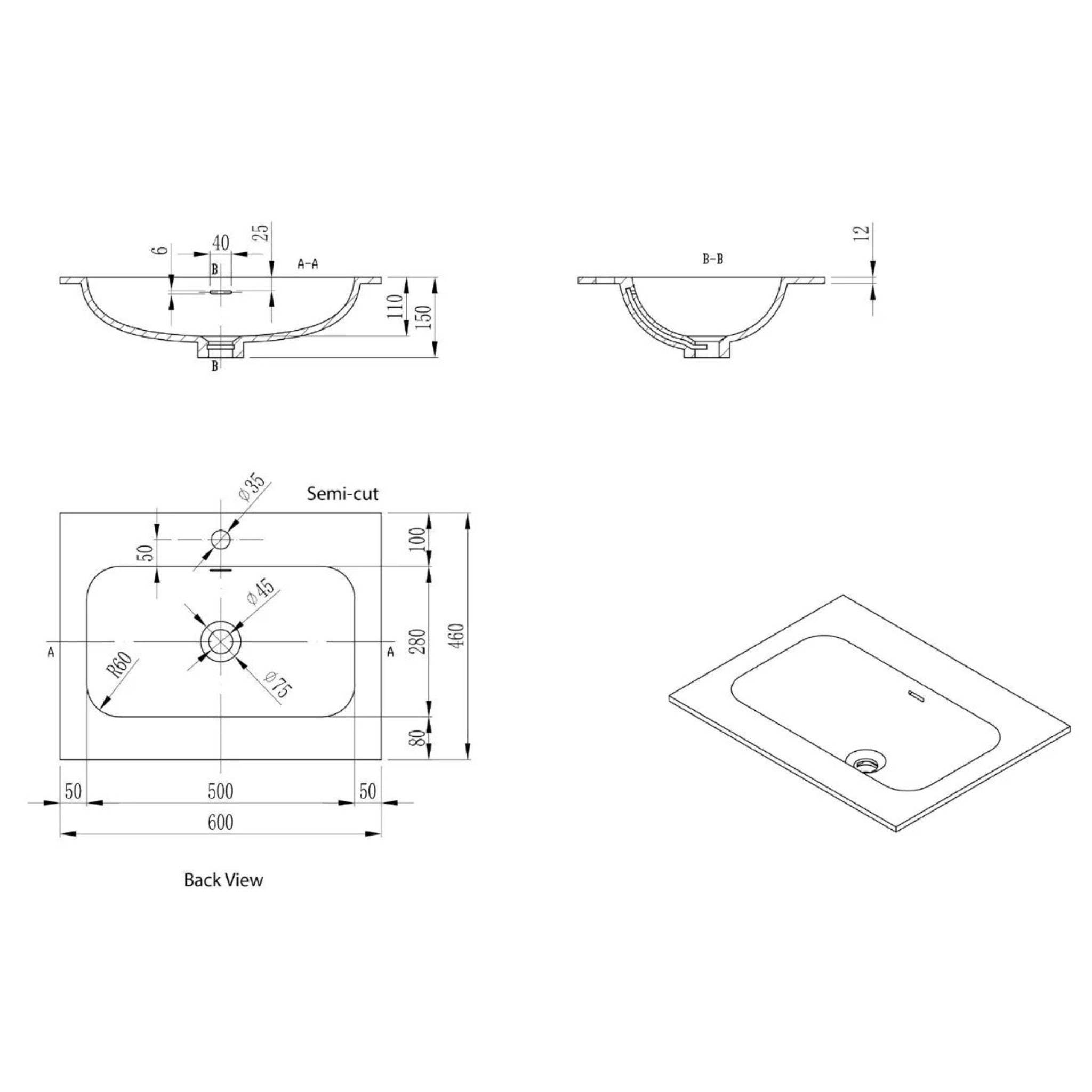 LUKKA CHASEY MATTE BLACK SINGLE BOWL VANITY UNDERMOUNT TOP (AVAILABLE IN MULTIPLE SIZES)