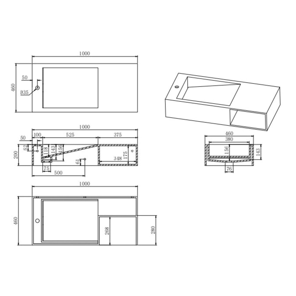 LUKKA CRETE WALL HUNG BASIN MATTE WHITE 1000MM