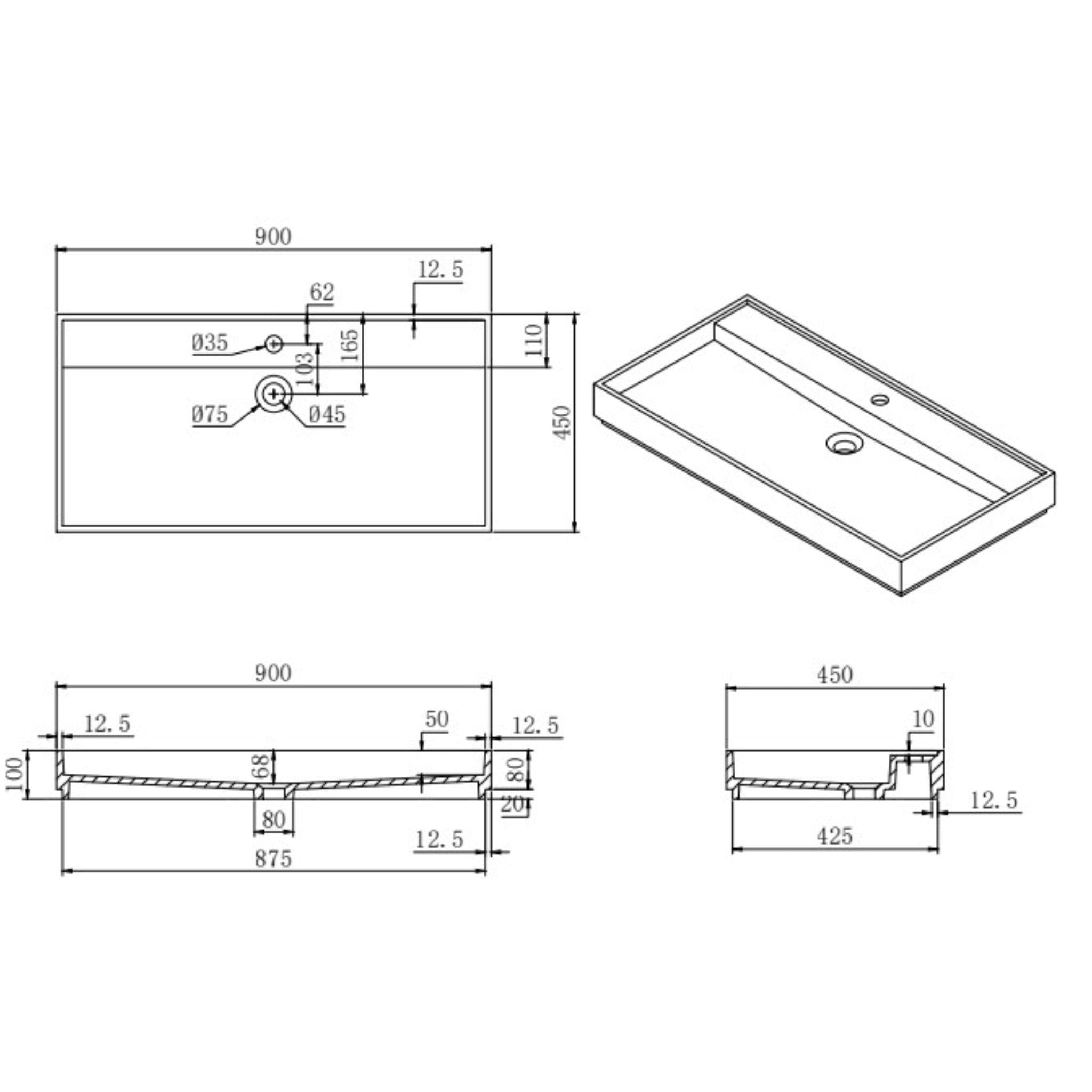 LUKKA CRETE WALL HUNG BASIN MATTE WHITE 900MM