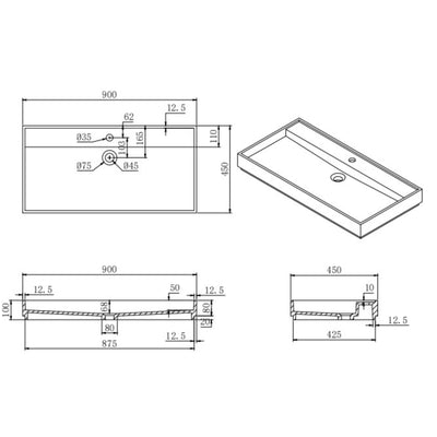 LUKKA CRETE WALL HUNG BASIN MATTE WHITE 900MM