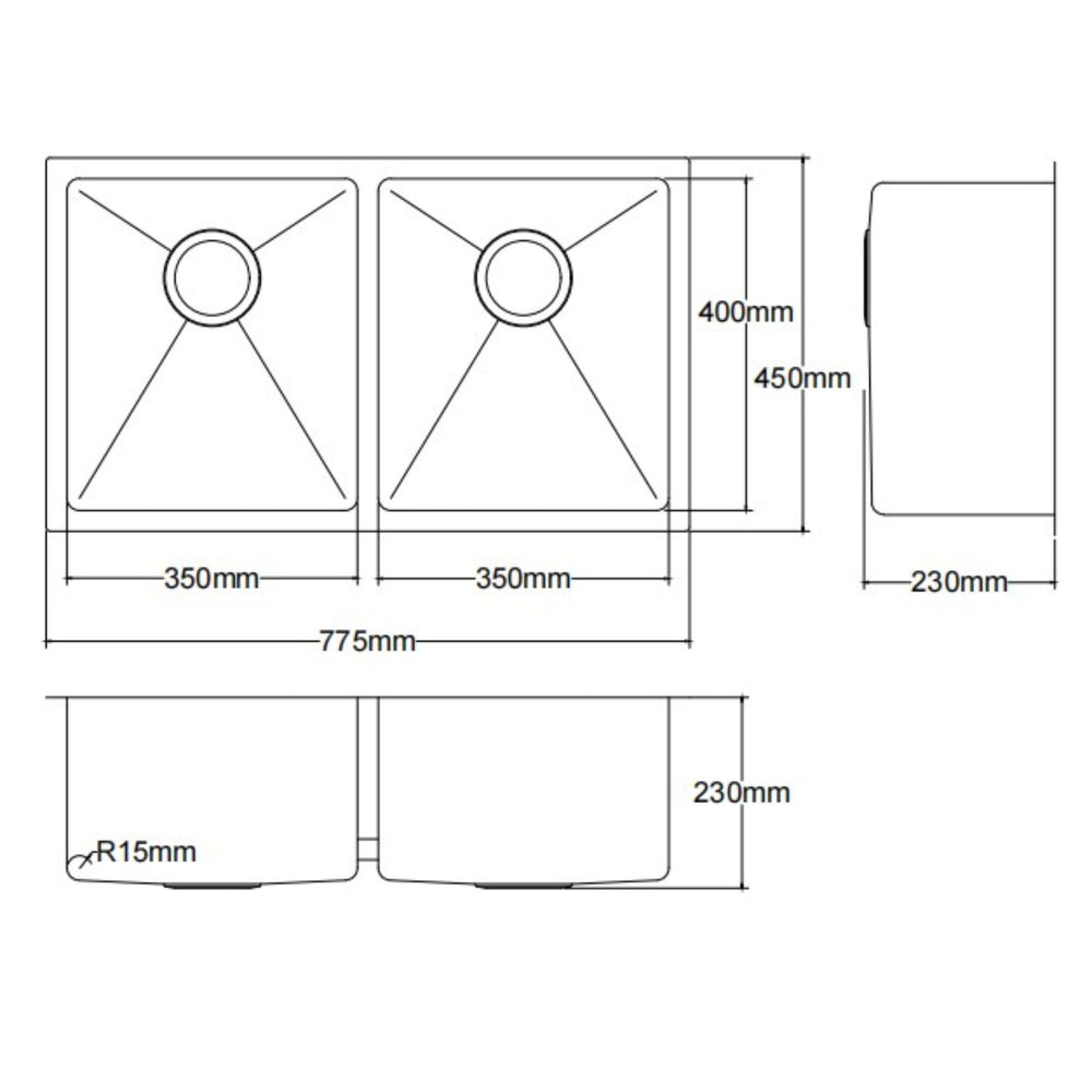 LUKKA KLIFF HAND MADE PVD STAINLESS STEEL DOUBLE BOWL UNDERMOUNT KITCHEN SINK CRYSTAL GOLD 775MM