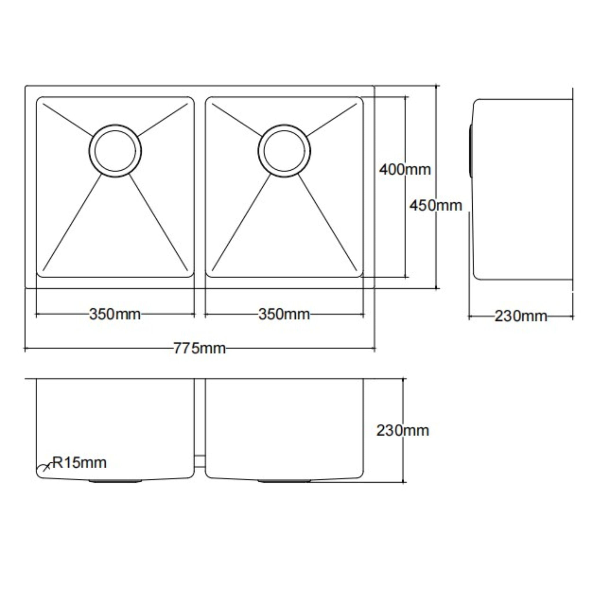 LUKKA KLIFF HAND MADE PVD STAINLESS STEEL DOUBLE BOWL UNDERMOUNT KITCHEN SINK CRYSTAL GOLD 775MM