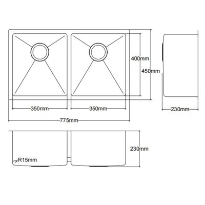 LUKKA KLIFF HAND MADE PVD STAINLESS STEEL DOUBLE BOWL UNDERMOUNT KITCHEN SINK CRYSTAL GOLD 775MM