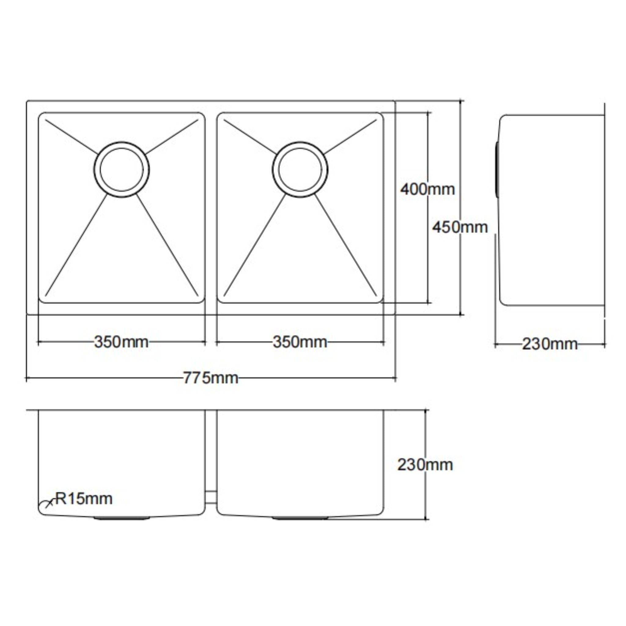 LUKKA KLIFF HAND MADE STAINLESS STEEL DOUBLE BOWL UNDERMOUNT KITCHEN SINK 775MM