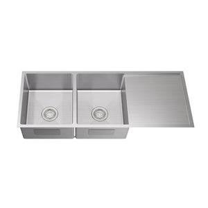 LUKKA KLIFF HAND MADE STAINLESS STEEL DOUBLE BOWL WITH DRAINER UNDERMOUNT KITCHEN SINK 1140MM