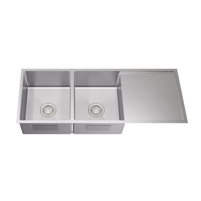 LUKKA KLIFF HAND MADE STAINLESS STEEL DOUBLE BOWL WITH DRAINER UNDERMOUNT KITCHEN SINK 1140MM