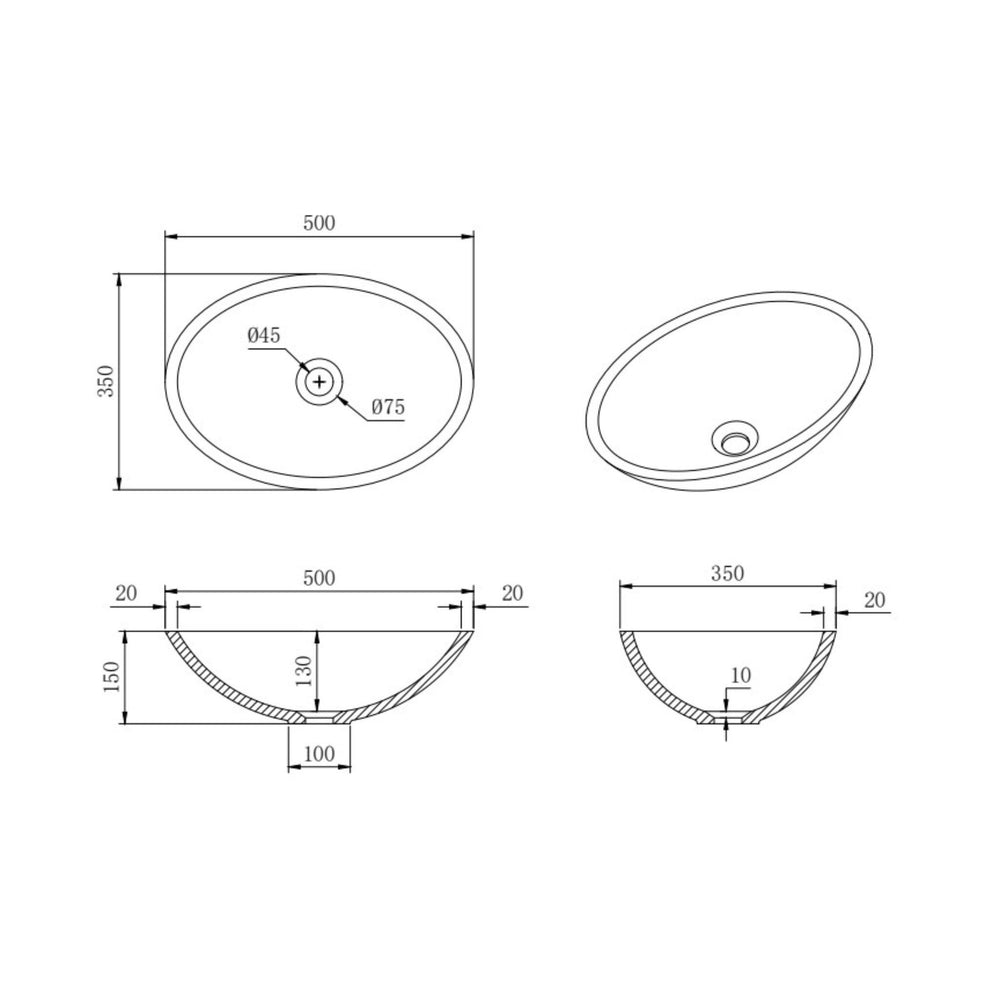 LUKKA KIRRA ABOVE COUNTER BASIN MATTE WHITE 500MM