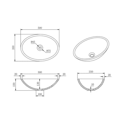 LUKKA KIRRA ABOVE COUNTER BASIN MATTE WHITE 500MM