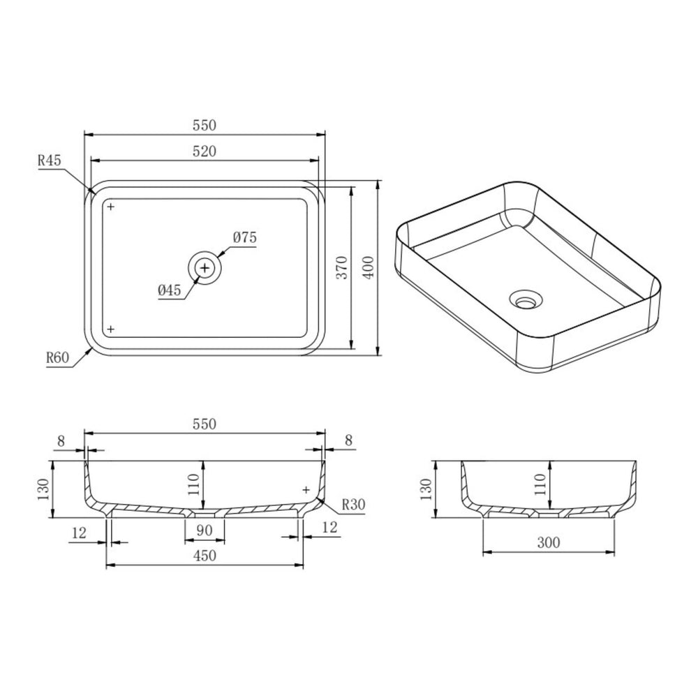 LUKKA KLIFF ABOVE COUNTER BASIN MATTE WHITE 550MM