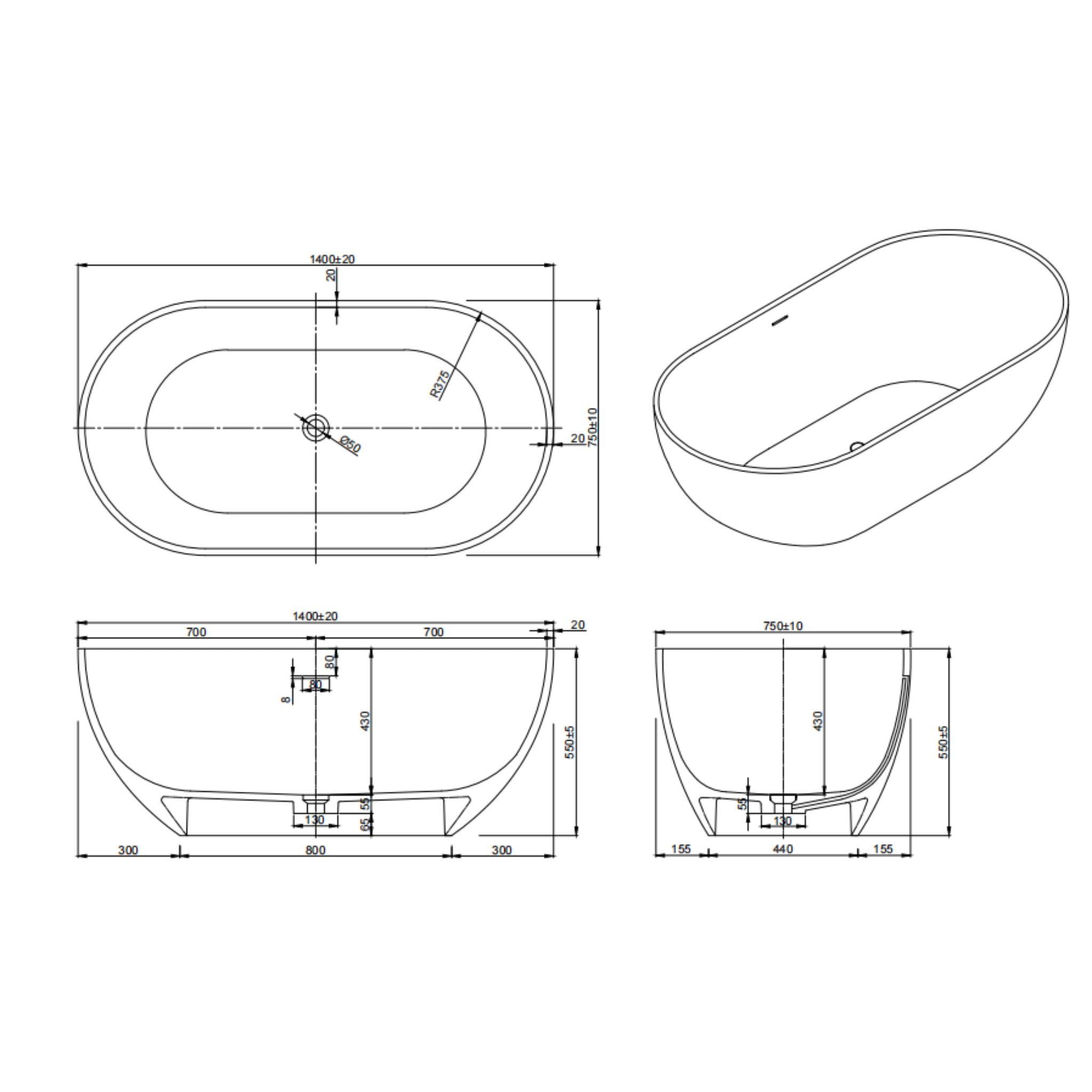LUKKA KIRRA FREESTANDING BATHTUB MATTE WHITE (AVAILABLE IN 1400MM, 1500MM AND 1700MM)