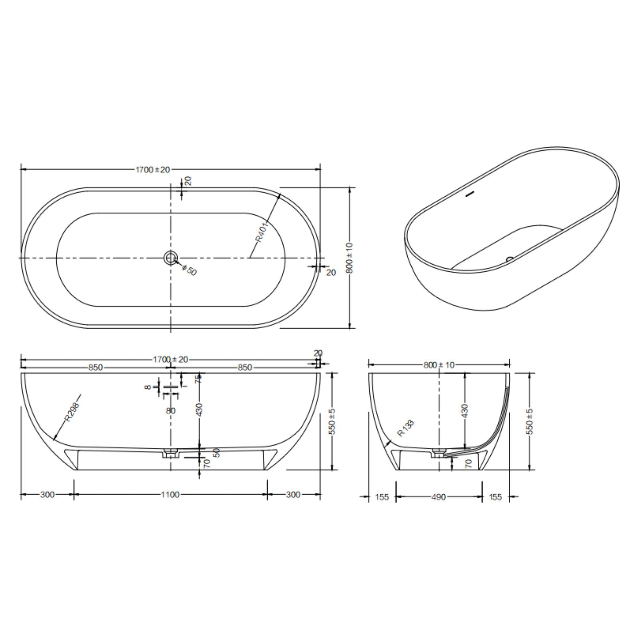 LUKKA KIRRA FREESTANDING BATHTUB MATTE WHITE (AVAILABLE IN 1400MM, 1500MM AND 1700MM)