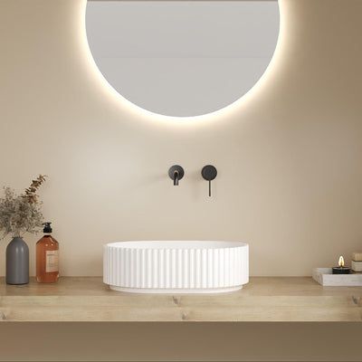 LUKKA ELLIPS FLUTED ABOVE COUNTER BASIN GLOSS WHITE 480MM