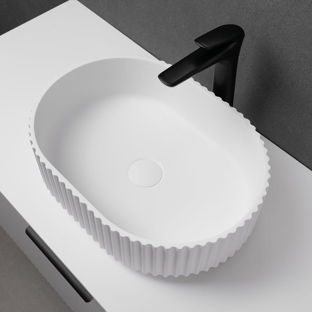 LUKKA ELLIPS FLUTED ABOVE COUNTER BASIN GLOSS WHITE 480MM