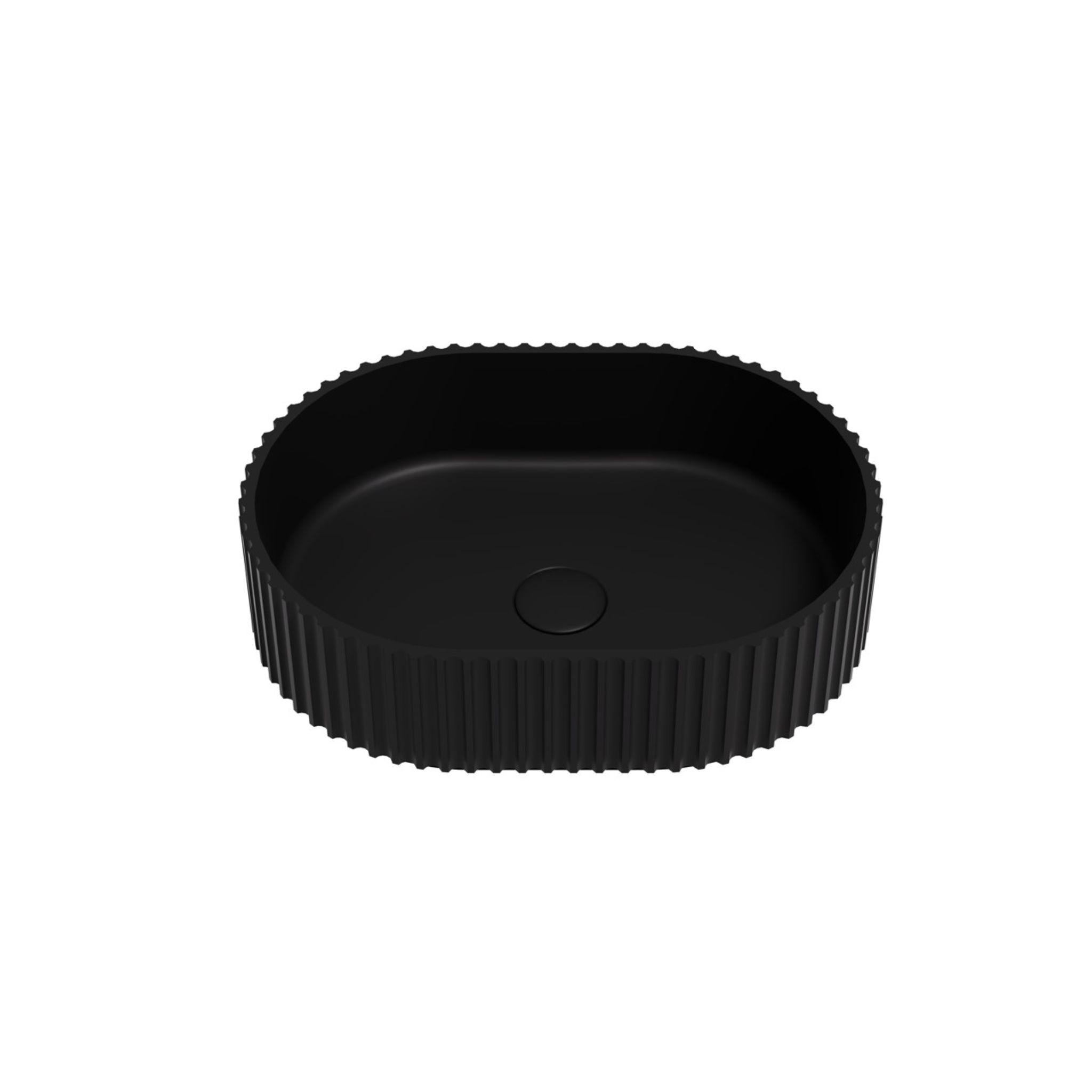LUKKA ELLIPS FLUTED ABOVE COUNTER BASIN MATTE BLACK 480MM