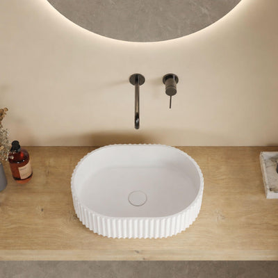 LUKKA ELLIPS FLUTED ABOVE COUNTER BASIN MATTE WHITE 480MM