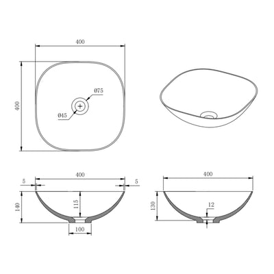 LUKKA PERRY ABOVE COUNTER BASIN MATTE WHITE 400MM