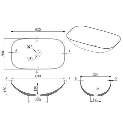 LUKKA PERRY ABOVE COUNTER BASIN MATTE WHITE 630MM
