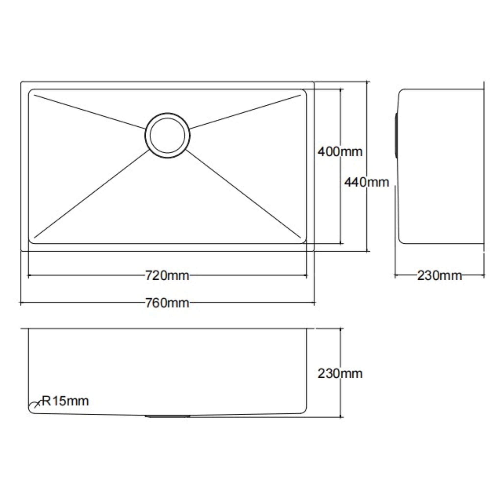 LUKKA KLIFF HAND MADE PVD STAINLESS STEEL SINGLE BOWL UNDERMOUNT KITCHEN SINK BRUSHED GOLD (MULTIPLE SIZES AVAILABLE)