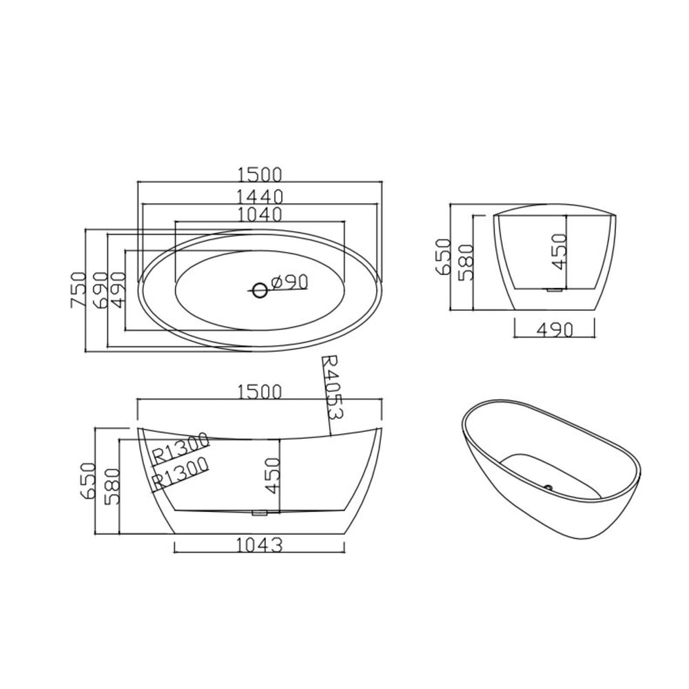 LUKKA VALLA FREESTANDING BATHTUB GLOSS WHITE (AVAILABLE IN 1500MM AND 1700MM)