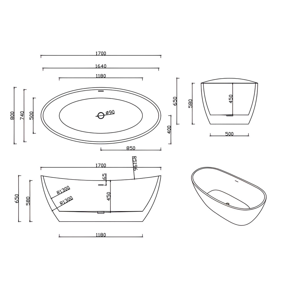 LUKKA VALLA FREESTANDING BATHTUB OVERFLOW MATTE WHITE (AVAILABLE IN 1500MM AND 1700MM)