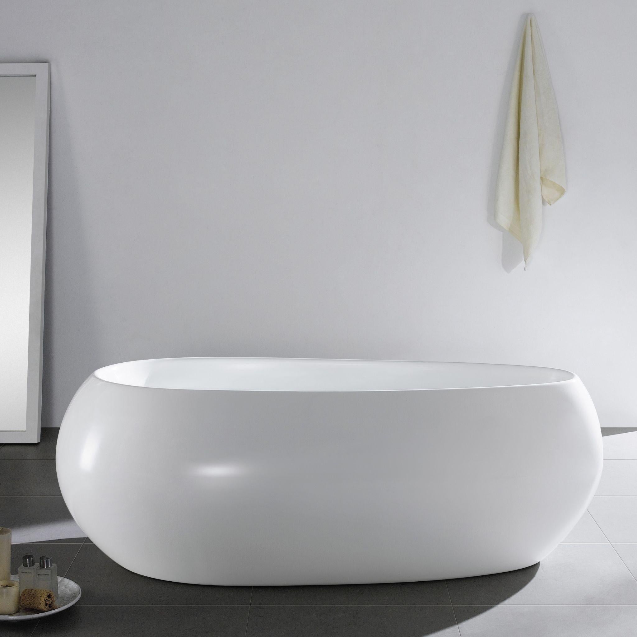LUKKA VOGA FREESTANDING BATHTUB OVERFLOW GLOSS WHITE 1800MM