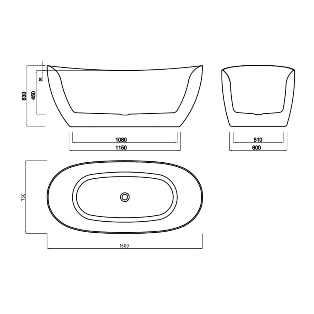 LUKKA VALLA FREESTANDING BATHTUB GLOSS WHITE 1600MM