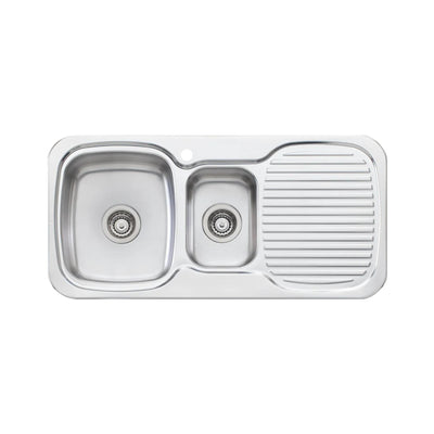 OLIVERI LAKELAND 1 & 1/2 BOWL TOPMOUNT ALFRESCO AND KITCHEN SINK WITH TAPHOLE & DRAINER STAINLESS STEEL 980MM