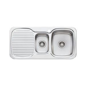 OLIVERI LAKELAND 1 & 1/2 BOWL TOPMOUNT ALFRESCO AND KITCHEN SINK WITH TAPHOLE & DRAINER STAINLESS STEEL 980MM