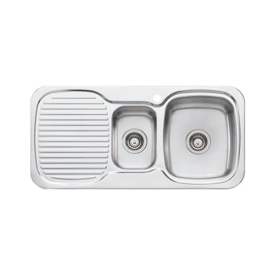 OLIVERI LAKELAND 1 & 1/2 BOWL TOPMOUNT ALFRESCO AND KITCHEN SINK WITH TAPHOLE & DRAINER STAINLESS STEEL 980MM