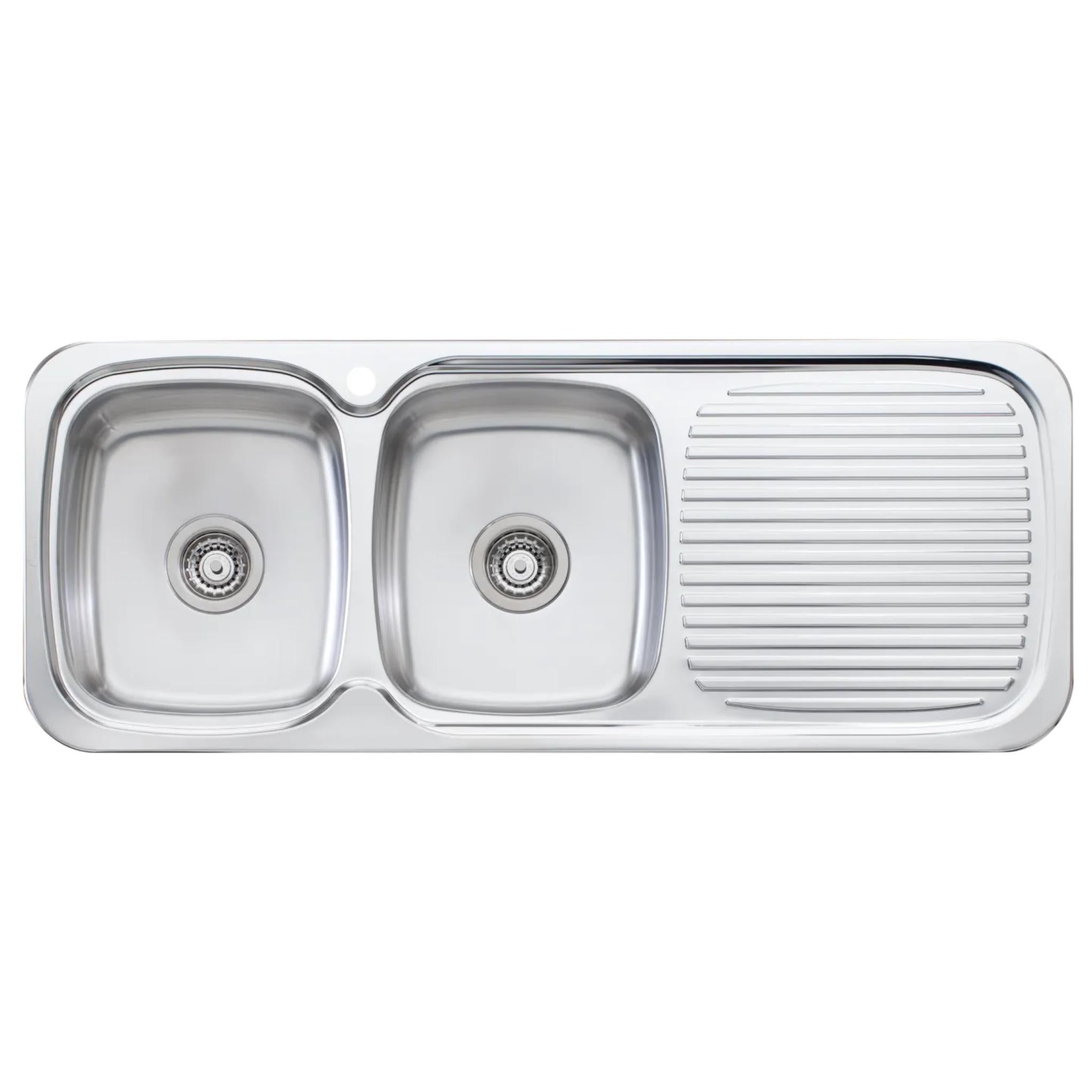 OLIVERI LAKELAND DOUBLE BOWL TOPMOUNT KITCHEN SINK WITH TAPHOLE & DRAINER STAINLESS STEEL 1200MM