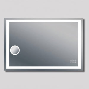 AQUAPERLA ART BLUETOOTH LED MIRROR WITH MAGNIFIER 3 COLOUR LIGHTS CHROME 1200X800MM