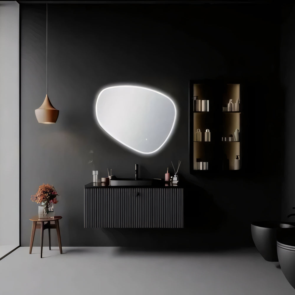 AQUAPERLA OVAL ACRYLIC LED MIRROR 3 COLOUR LIGHTS CHROME 800X675MM
