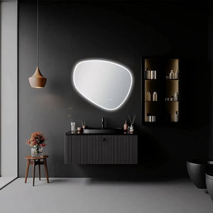 AQUAPERLA ASYMMETRICAL ACRYLIC LED MIRROR 3 COLOUR LIGHTS CHROME 1000X844MM
