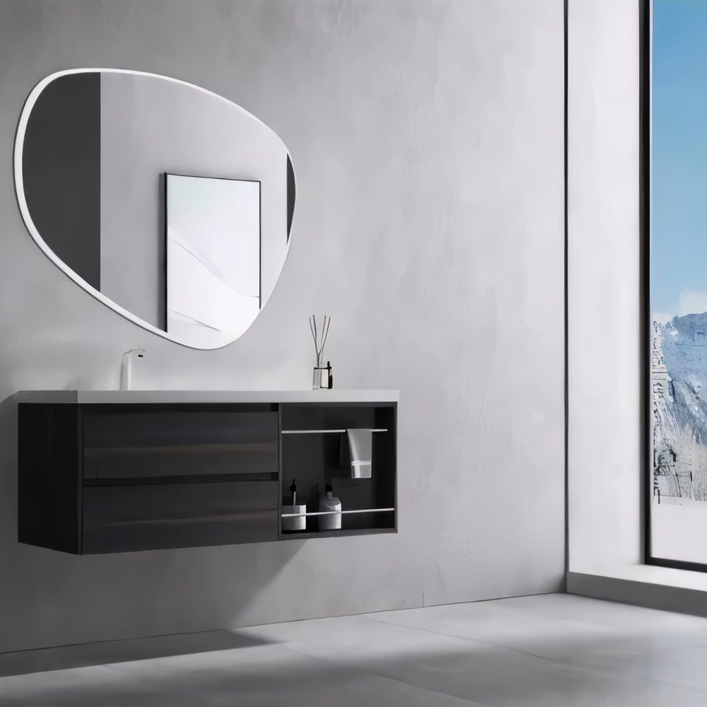 AQUAPERLA ASYMMETRICAL ACRYLIC LED MIRROR 3 COLOUR LIGHTS CHROME 1000X844MM