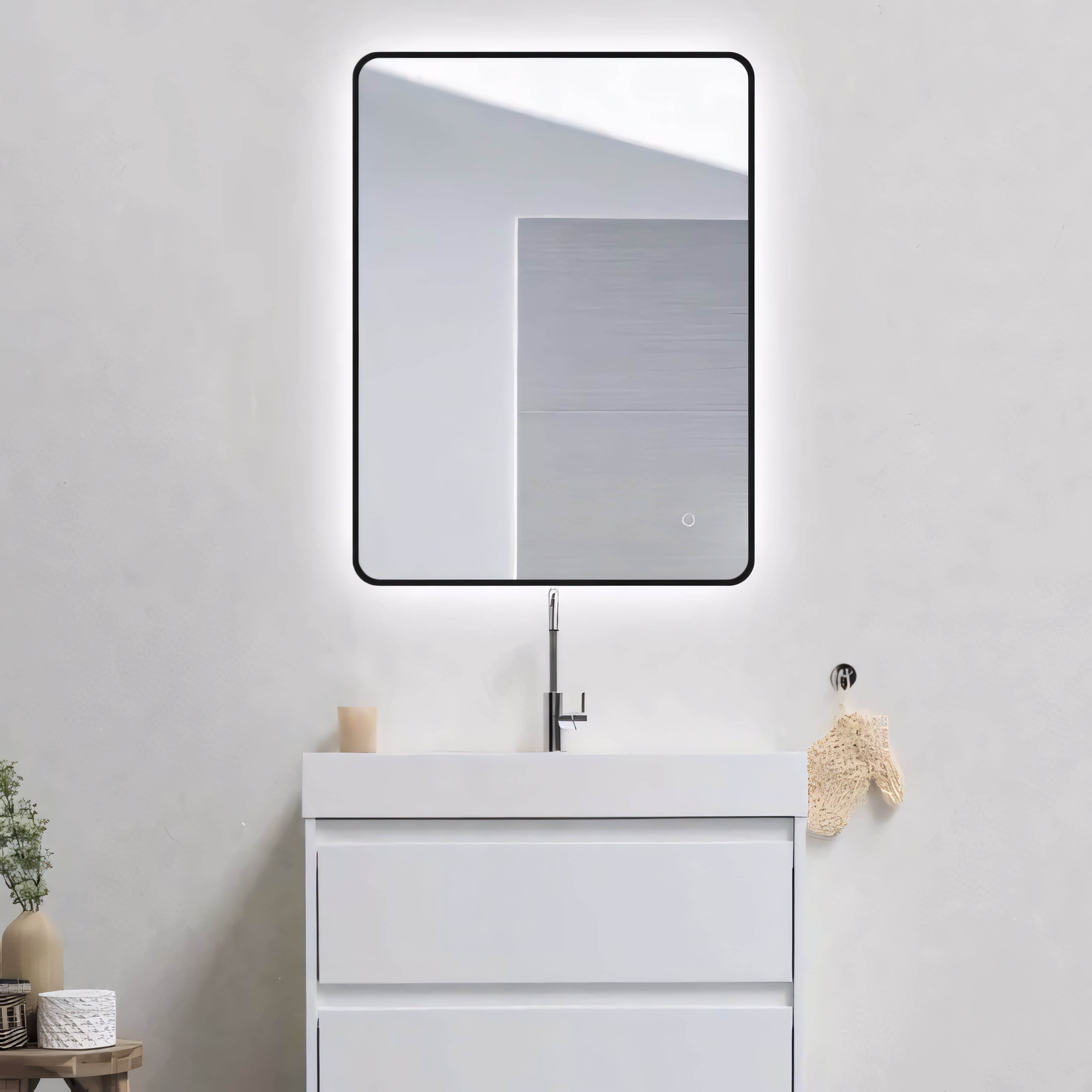 AQUAPERLA RECTANGULAR FRAMED BACKLIT LED MIRROR 3 COLOUR LIGHTS BLACK 610X810MM