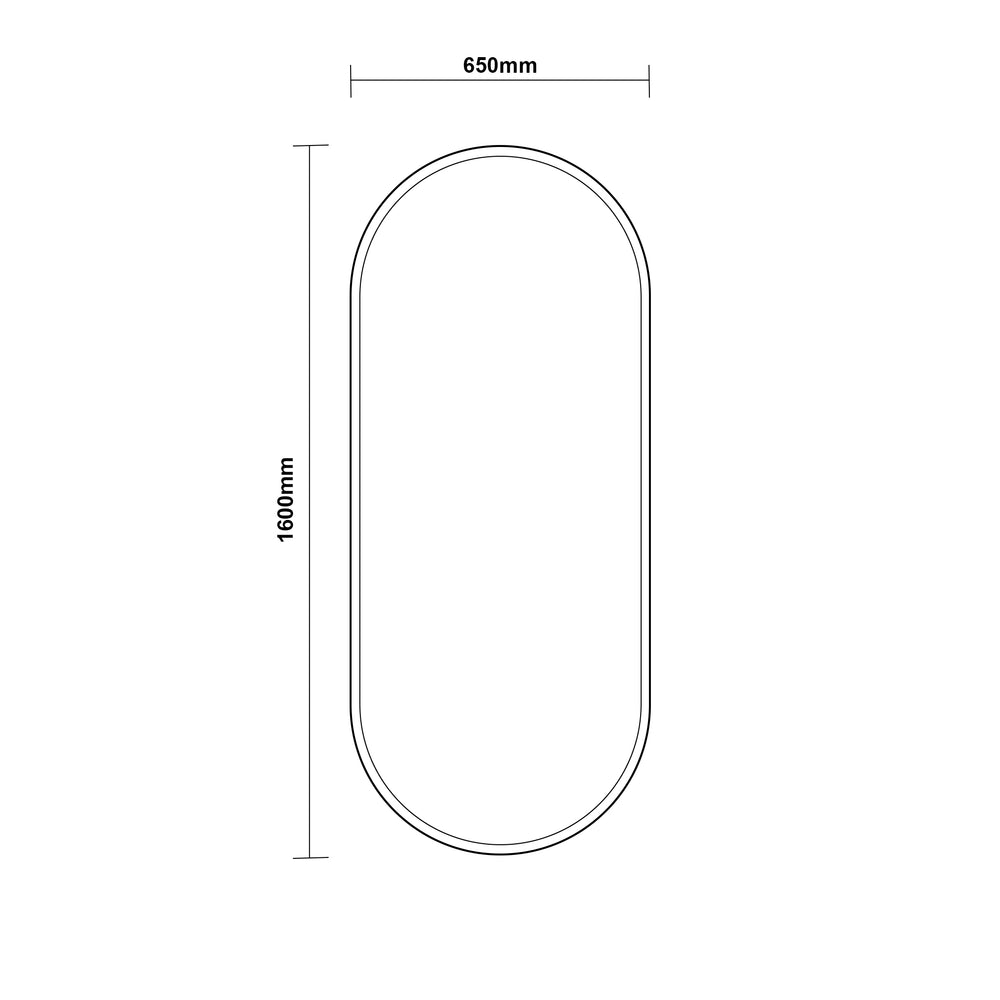 AQUAPERLA OVAL DRESSING LED MIRROR SENSOR 3 COLOUR LIGHTS SILVER 650X1600MM
