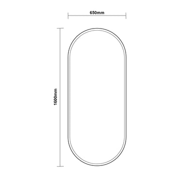 AQUAPERLA OVAL DRESSING LED MIRROR SENSOR 3 COLOUR LIGHTS SILVER 650X1600MM